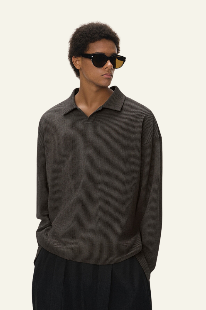 Men's Waffle-patterned Polo Collar Sweatshirts