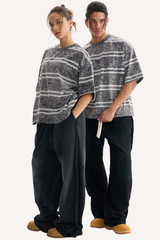 Unisex Washed Stripe Ribbed Crewneck Boxy Tee