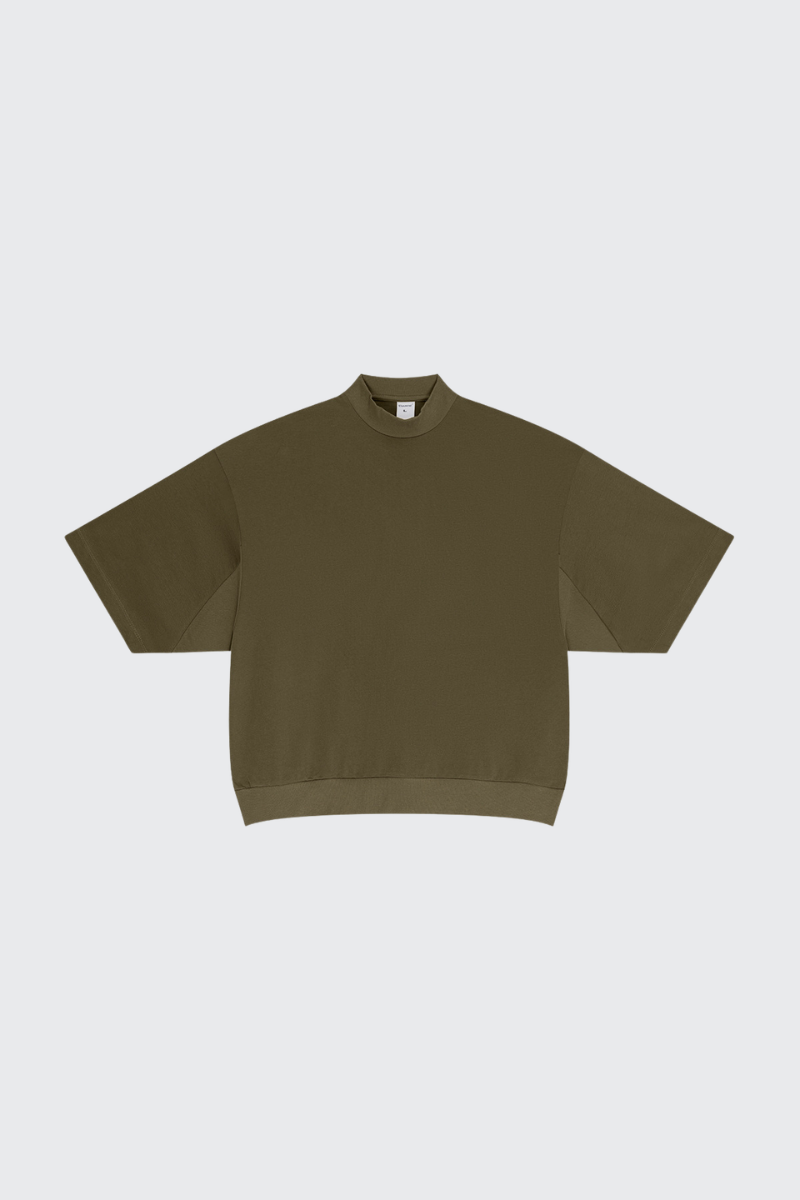 Men's Summer Mock Neck 305g Cotton Boxy Dolman Ribbed Tee