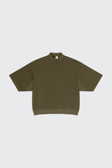 Men's Summer Mock Neck 305g Cotton Boxy Dolman Ribbed Tee