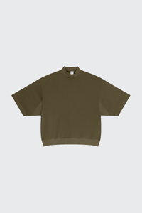Men's Summer Mock Neck 305g Cotton Boxy Dolman Ribbed Tee