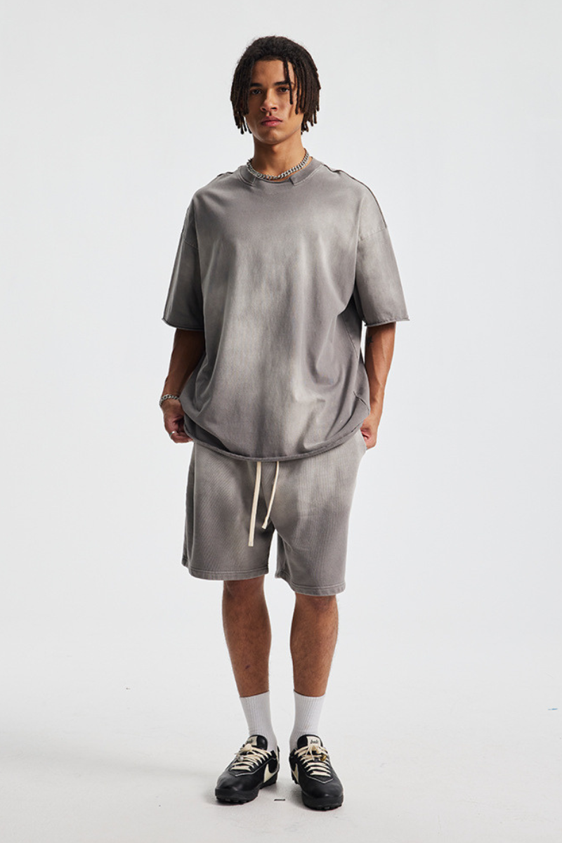 Men's Cotton Gradient Set: Loose-fitting T-shirt And Short