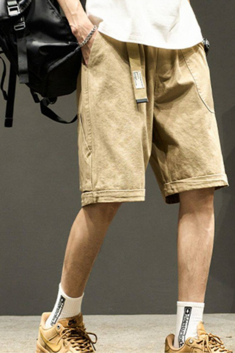 Men's Summer Cotton Loose Straight Webbing Cargo Shorts