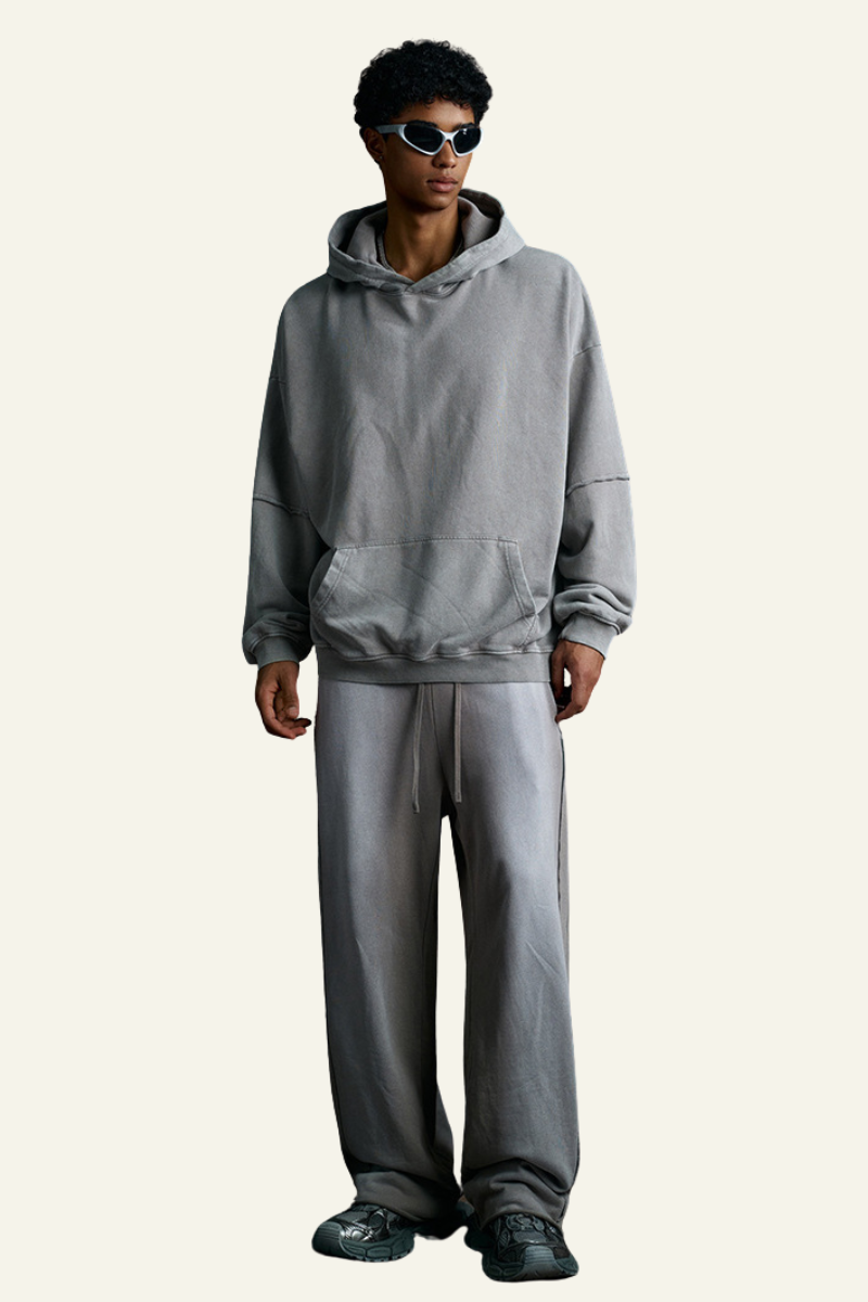 Men's  Cotton Vintage Set:Hoodie And Straight Leg Pant