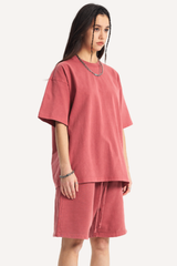 Unisex Summer Washed Distressed Fade Tee & Shorts Set