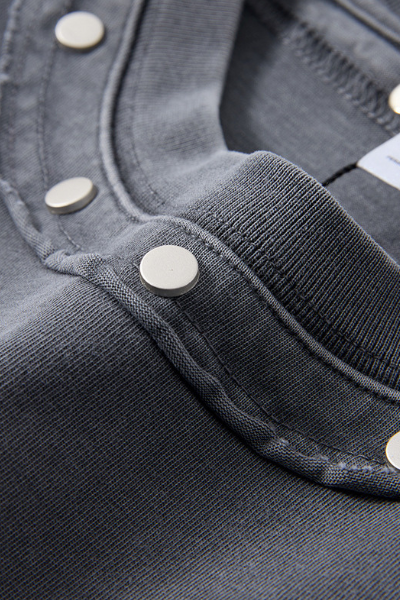 Men's Summer 285g Cotton Washed Rivet Ribbed Oversized Tee