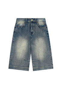 Men's Summer 385g Straight Distressed 7/8 Denim Pants
