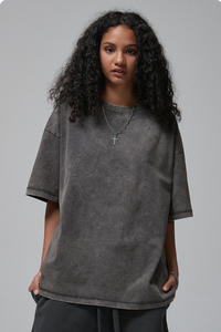 Women's Summer 275g Washed Batik Oversized Small Neck Tee