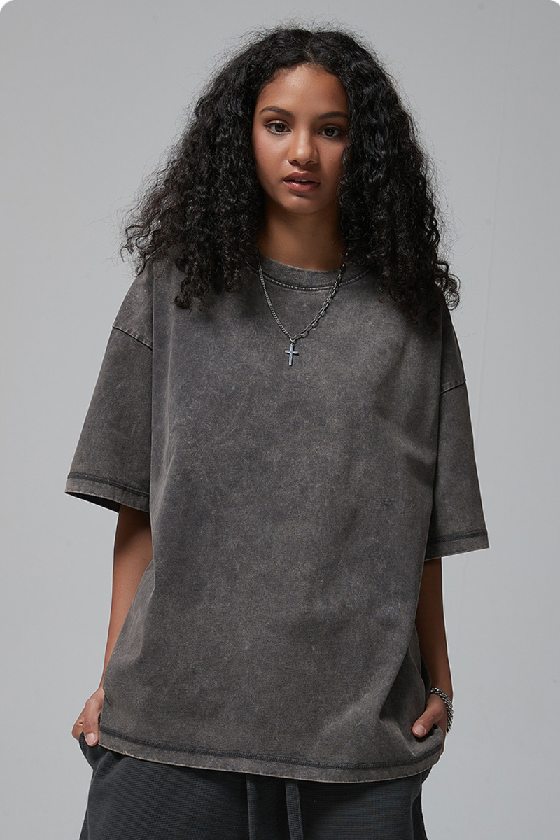 Women's Summer 275g Washed Batik Oversized Small Neck Tee