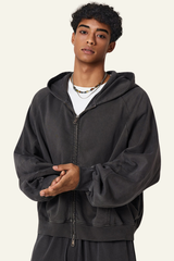 Men's  Streetwear Vintage Washed Full Zipper Hooded Jacket.