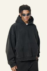 Men's Fleece-Lined Thick Washed Distressed Hoodie.