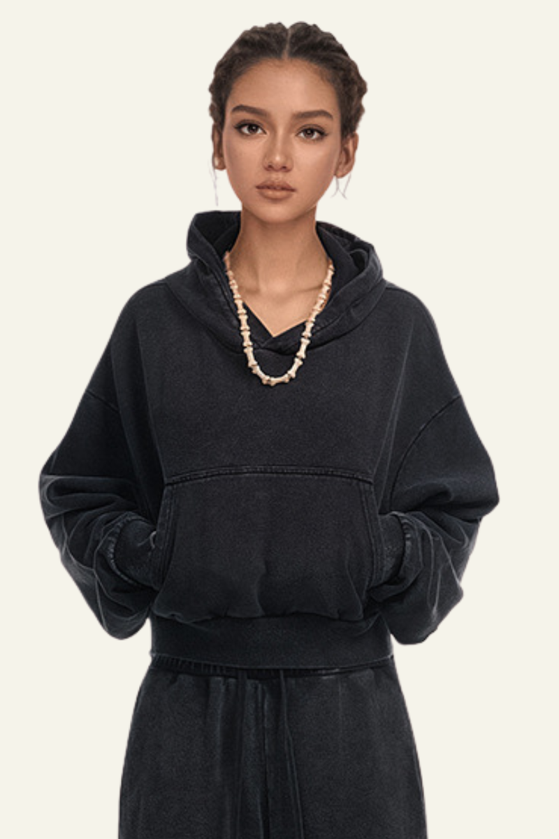 Women's Cropped Color-Blocked Cotton Hoodie