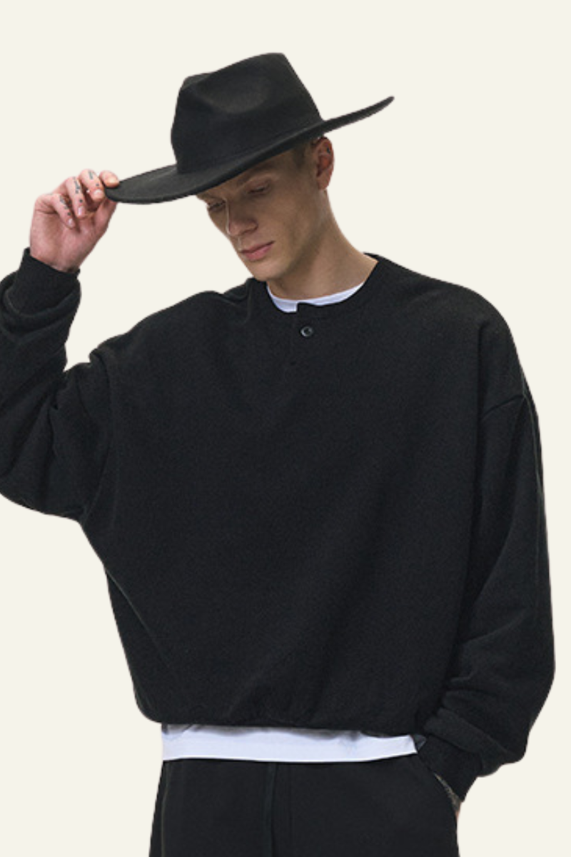 Men's Streetwear Solid Color Relaxed-Fit Henley Pullover