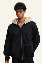 Men's Streetwear Brand Fleece-Lined Hooded Jacket