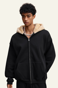 Men's Streetwear Brand Fleece-Lined Hooded Jacket