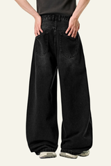 Men's Streetwear Washed Vintage Pleated  Wide Leg Jeans