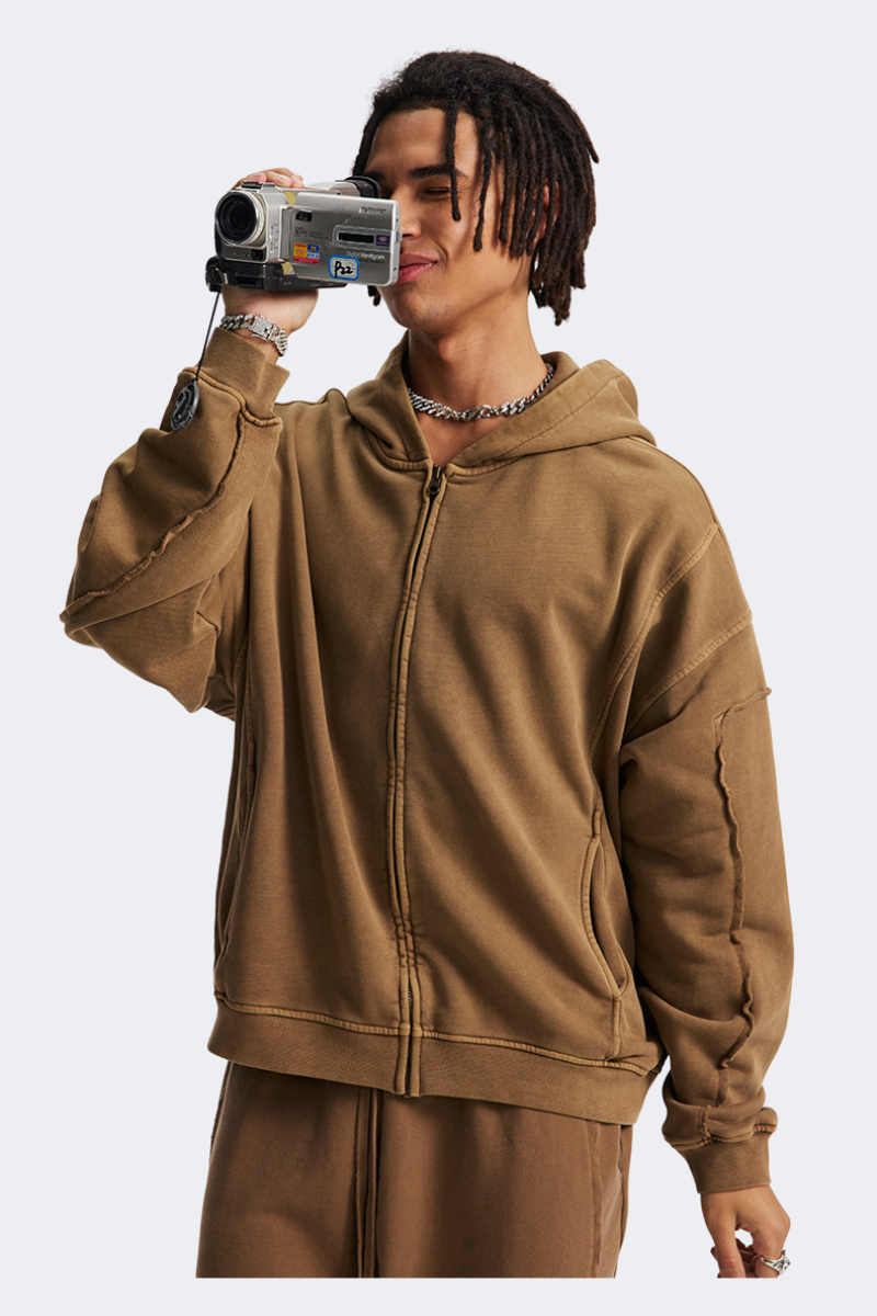 Men's Cotton Streetwear Full Zipper Hooded Jacket