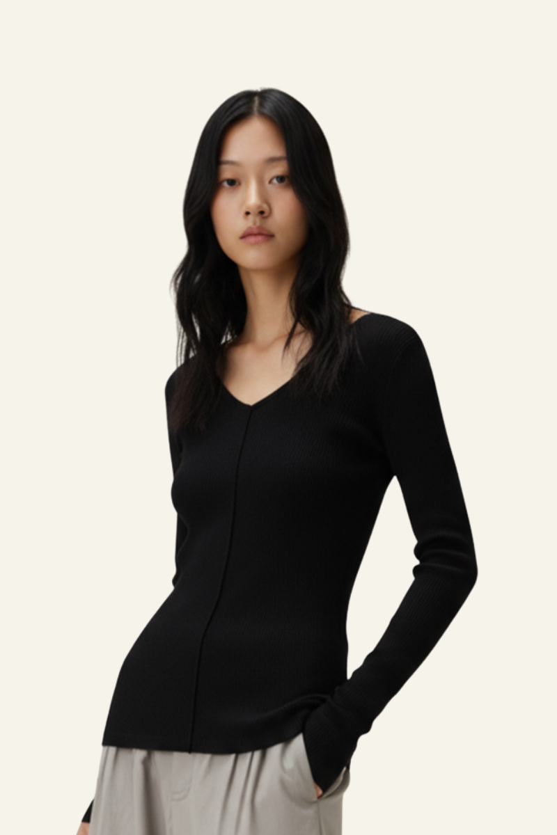 Women's V-Neck Tencel-Wool Stretch Relaxed-Fit T-Shirt