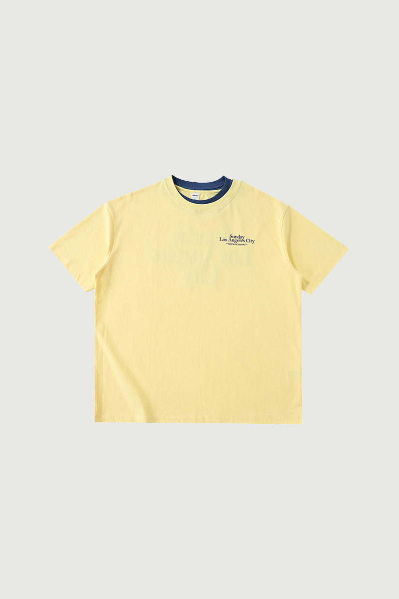 Men's Colorblock Double Collar Letter Print Oversized Tee