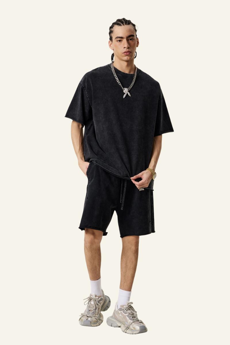 Men's Cotton Streetwear Vintage Set:T-shirt And Short