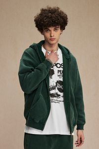 Men's Streetwear Wax-Dyed Vintage Solid Hooded Jacket