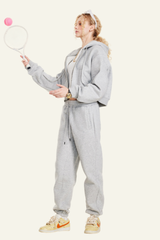 Women's Sports Set:Hooded Jacket And Cuffed Sweatpants