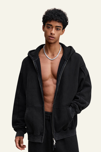 Men's Streetwear Retro Fleece-lined Zipper Hooded Jacket