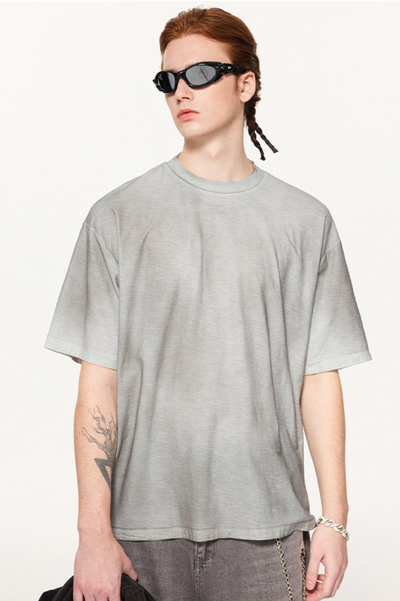 Men's Summer 160g Cotton Hand Painted Fade Loose Crew Tee