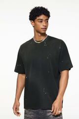 Men's 250g Cotton Distressed Loose Spray Wash Tee