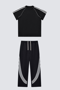 Comfortable short-sleeved shirt and wide-leg pants set