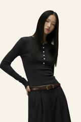 Women's Slim Fit Henley Neck Long Sleee T-shirt