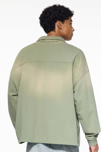 Men's 465g Mock Neck Patch Raw Washed Half Zip Sweatshirt