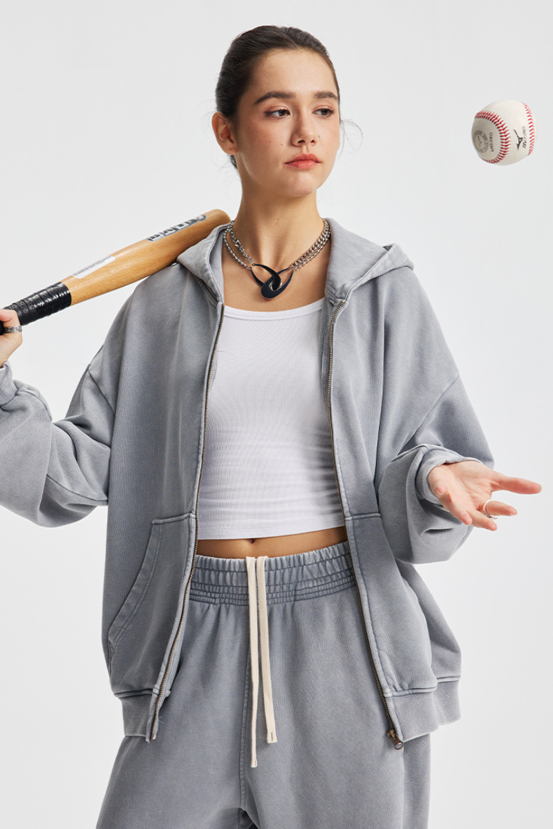 Women's Cotton Washed Distressed Front Pocket Hooded Jacket