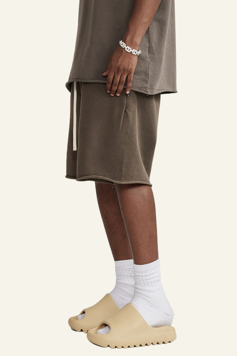 Men's Vintage Washed Cotton Frayed-Hem Shorts
