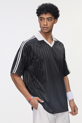 Men's Polyester Loose Fit V-Neck Patch Stripe Tee