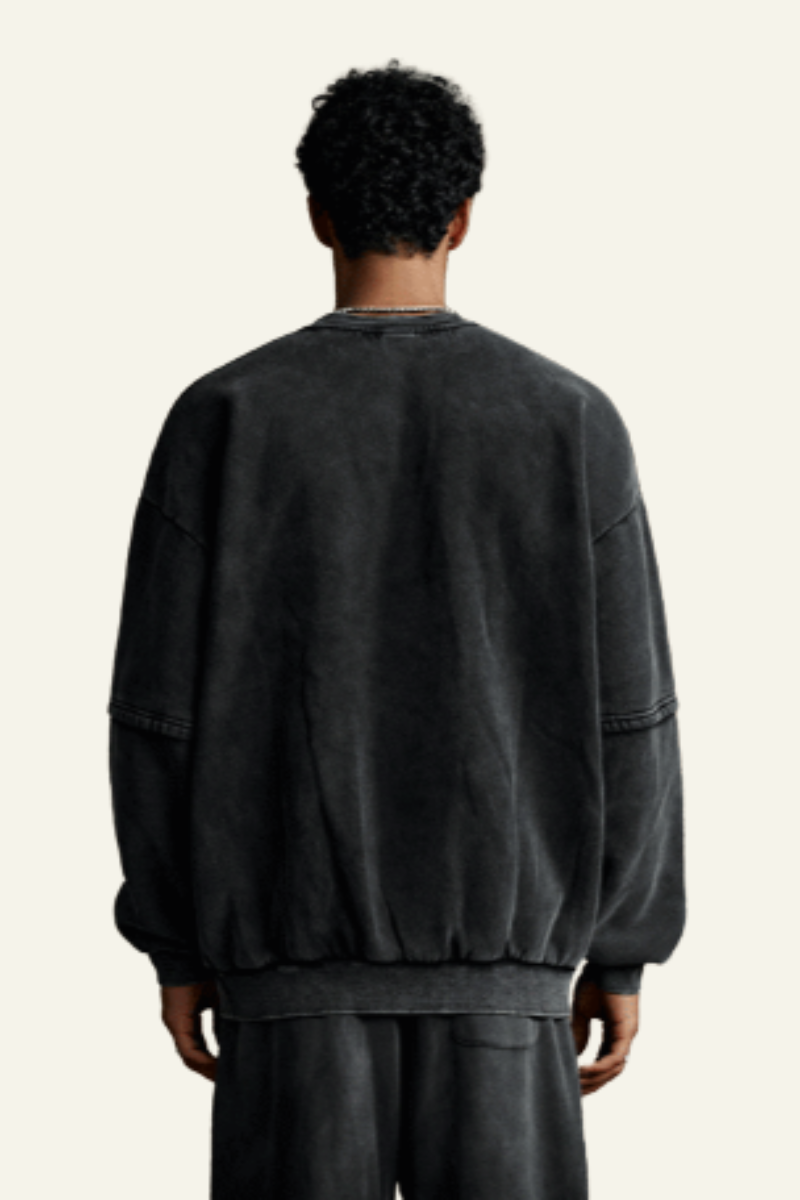 Men's Streetwear Washed Patchwork Pullover
