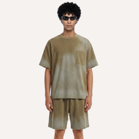 Men's Summer Lightweight Washed Raw Edge Tee & Shorts Set