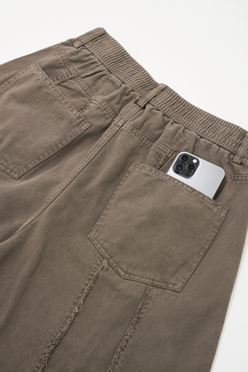 Men's Cotton Vintage Washed Frayed-edge Straight Leg Pants
