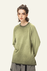 Women's Streetwear Washed Cotton Long-Sleeved T-shirt.