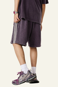 Men's Cotton Streetwear Washed Three side stripes Shorts