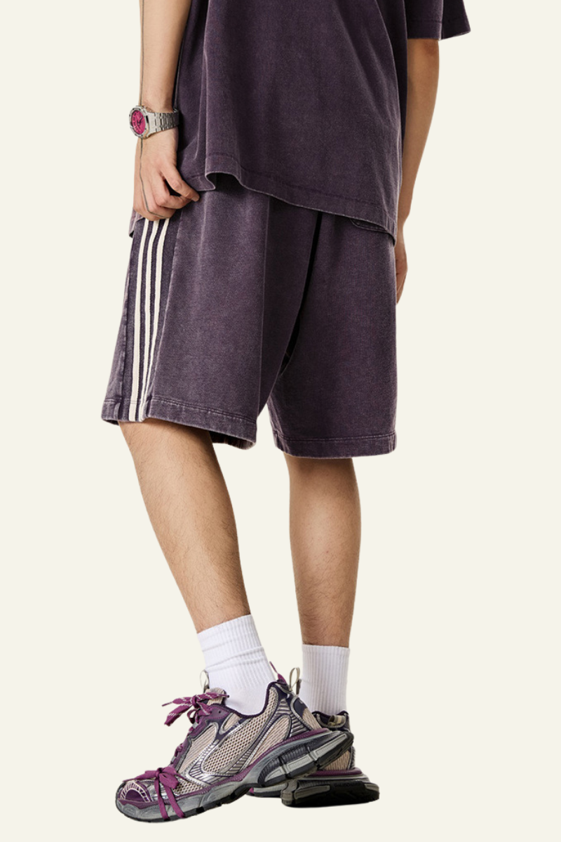 Men's Cotton Streetwear Washed Three side stripes Shorts