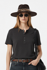 Women's Summer Button Placket Oversized Tee - Natural Fabric