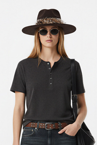 Women's Summer Button Placket Oversized Tee - Natural Fabric