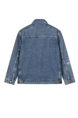 Men's SpringSummer 543g Washed Denim Loose Collar Zip Jacket