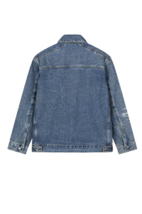 Men's SpringSummer 543g Washed Denim Loose Collar Zip Jacket