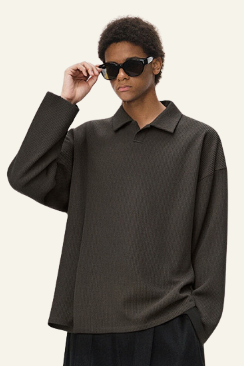 Men's Waffle-patterned Polo Collar Sweatshirts