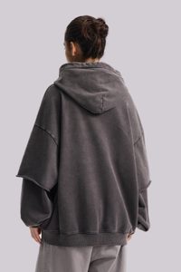 Women's Cotton Retro Faux-Two-Piece Washed  Hoodie