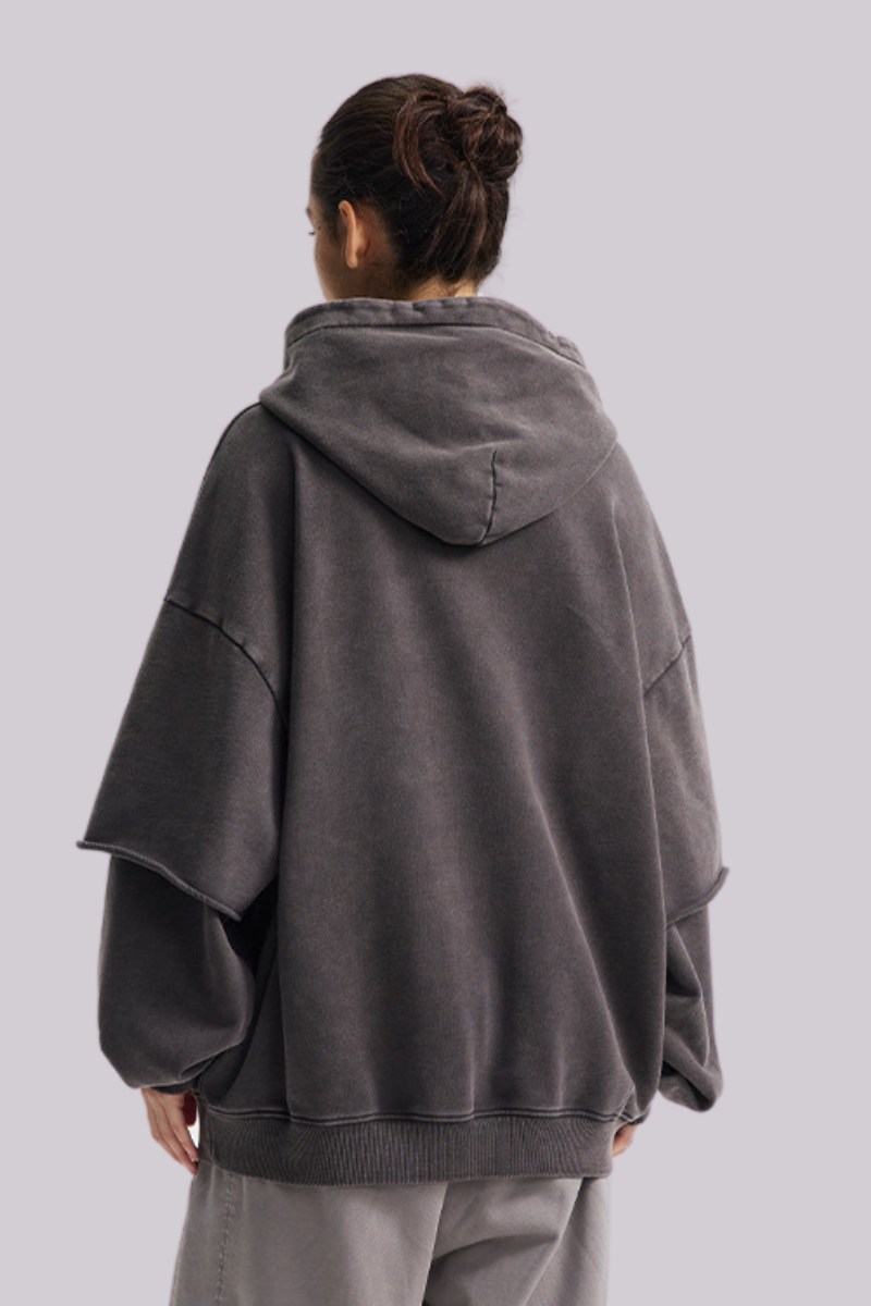 Women's Cotton Retro Faux-Two-Piece Washed  Hoodie