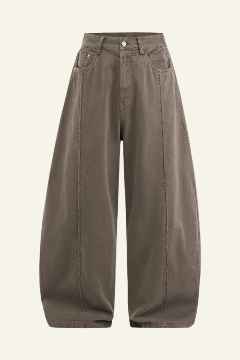 Men's Cotton Vintage Washed Frayed-edge Straight Leg Pants