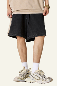 Men's Cotton Streetwear Color-Block Vintage Patchwork Shorts
